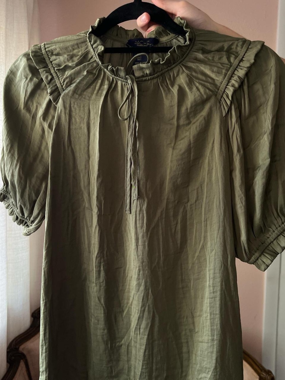 Olive Green Ruffle-Neck Women's Top